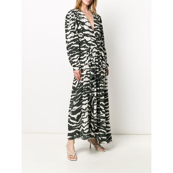 ISABEL MARANT NWT $1245 Blaine Ruched Zebra Silk Blend Midi Dress Size 4-6